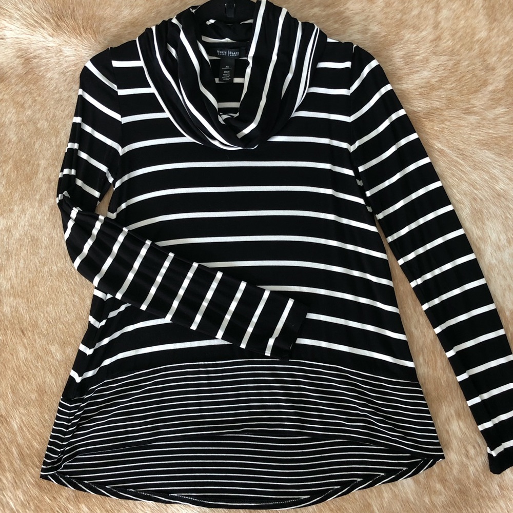 Black and White Striped Cowl Neck Top